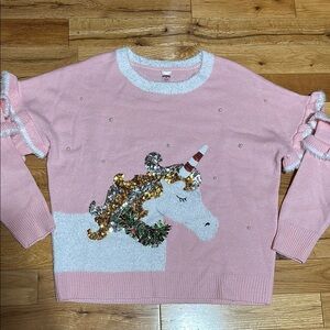 Ugly Christmas Sweater Pink Unicorn w/ Sequin Details size XL